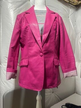 Fate Bright Pink Single-Button Faux Leather Blazer
